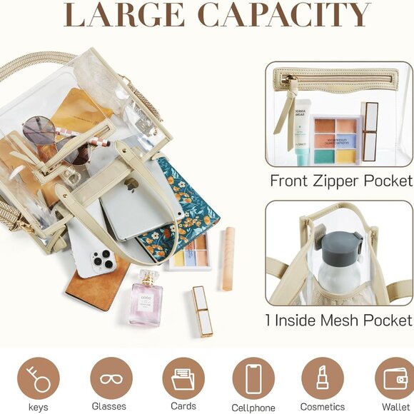 Clear Bag for Stadium Events Thick PVC Clear Tote Bag for Women with Guitar Stra - Picture 2 of 6